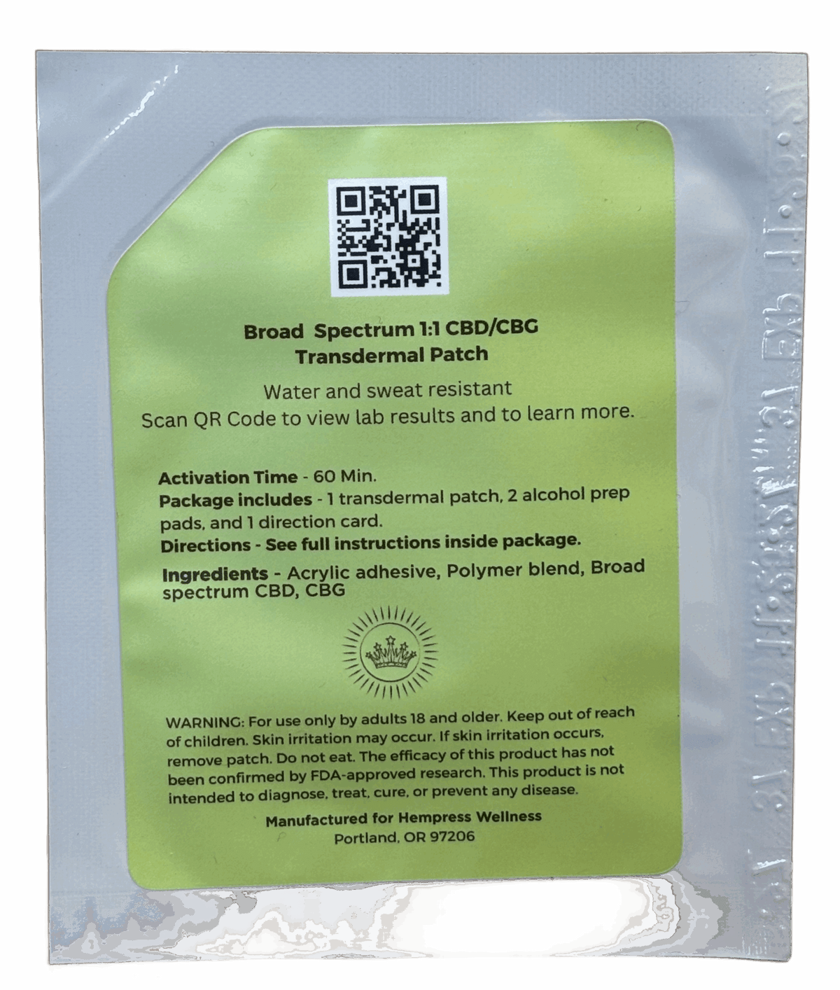 Hempress CBD:CBG 1:1 Transdermal Patch image 1
